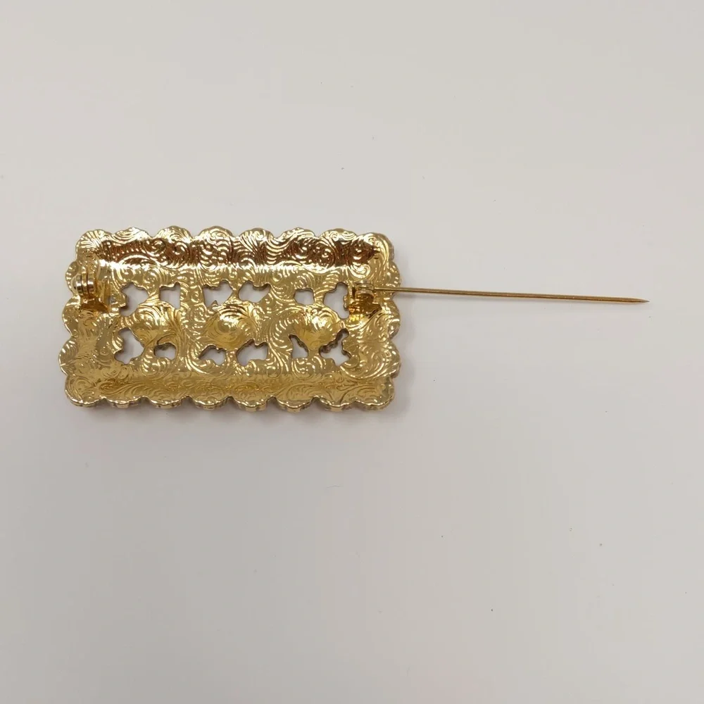 1928 Gold Tone Floral Brooch Rectangle